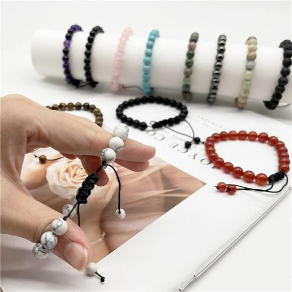 12pcs gemstone beaded bracelets set tiger eye amethyst lava stone adjustable - Picture 7 of 8